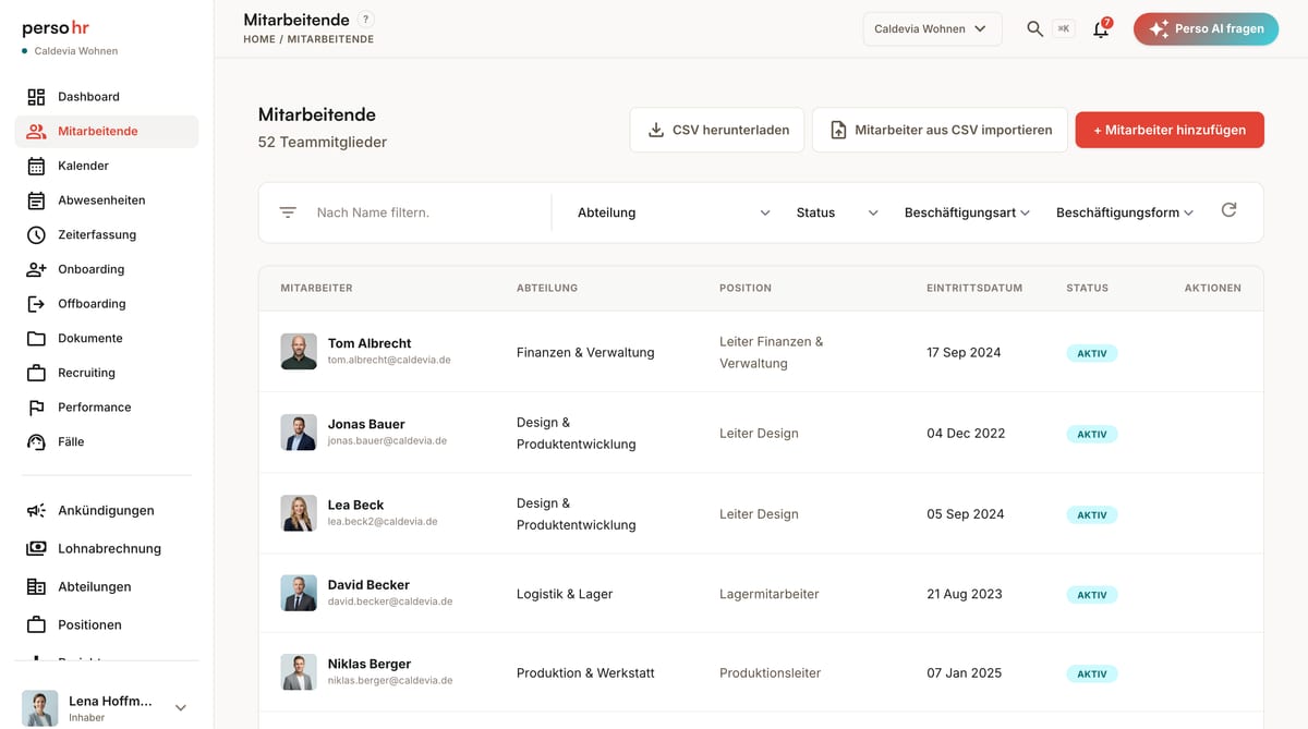 Mitarbeiterprofile und Organigramm in PersoHR
