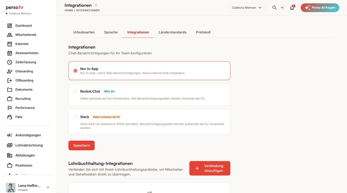 Slack- und Mattermost-Integration in PersoHR